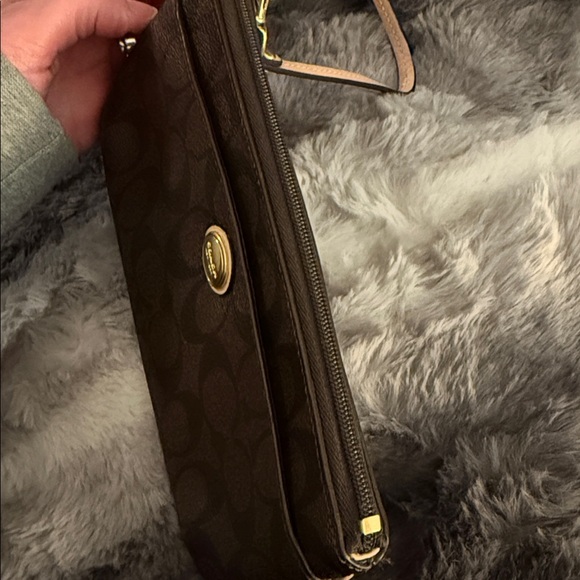COACH Brown and Tan Wristlet Clutch